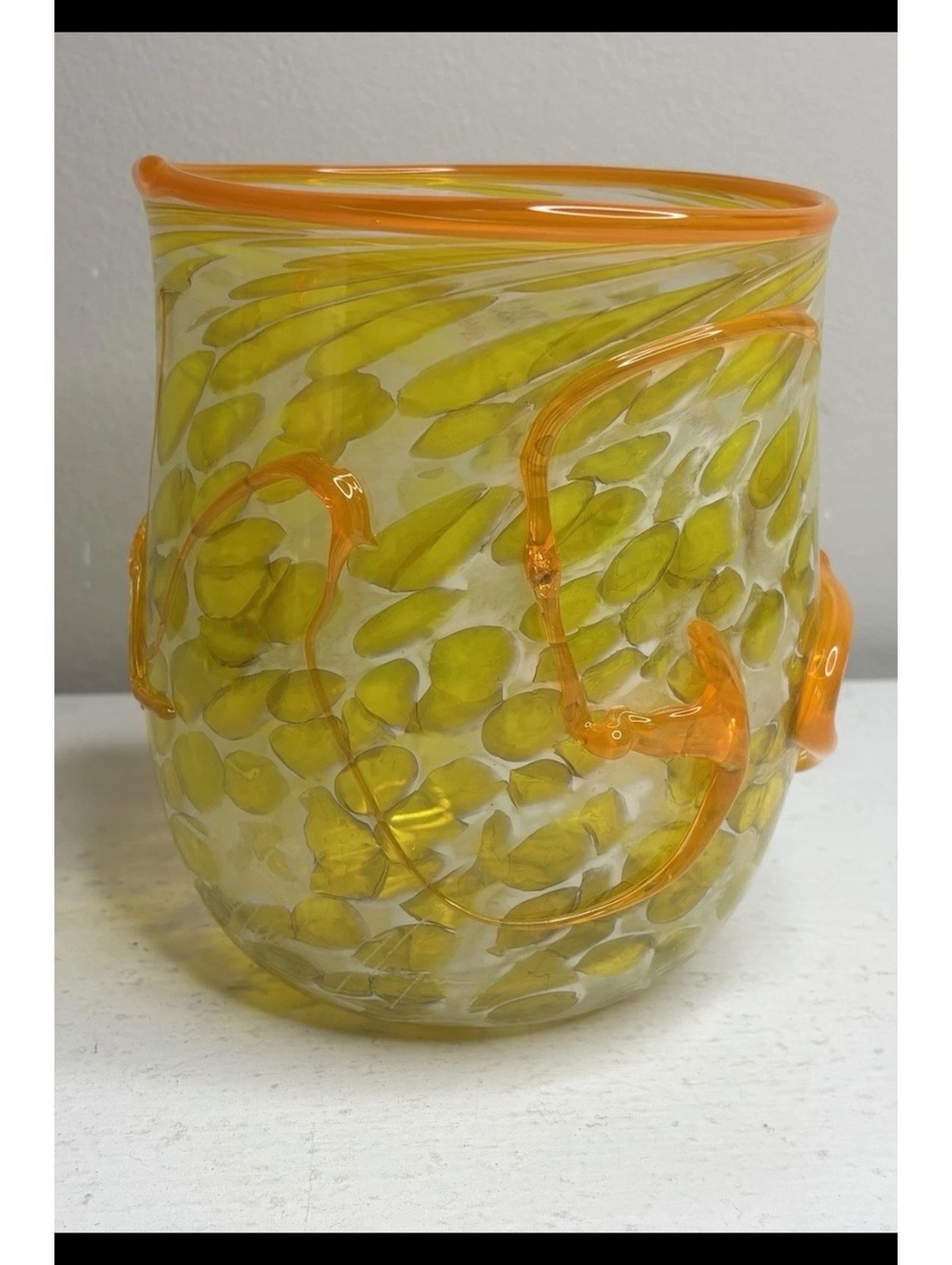 James Hayes Handblown Orange Yellow White Vase Signed